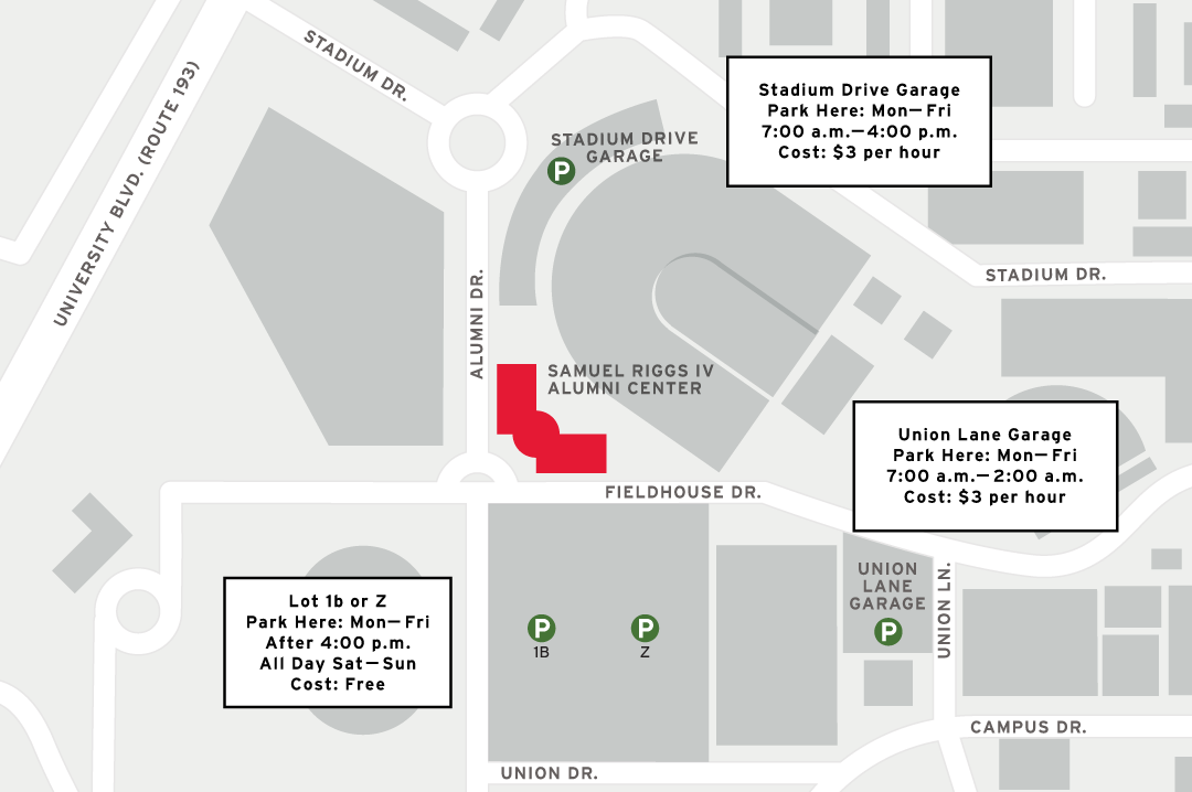 Map of area parking lots in relation to the event venue