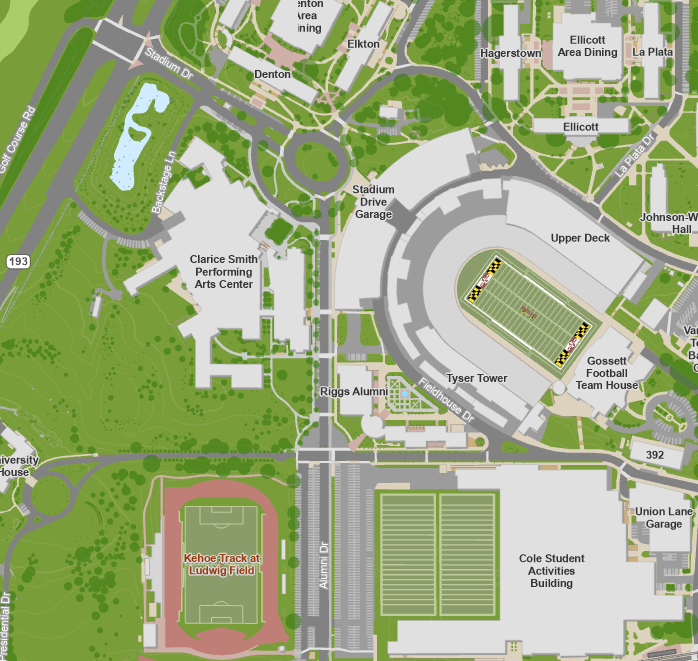 Map of area including Samuel Riggs IV Alumni Center